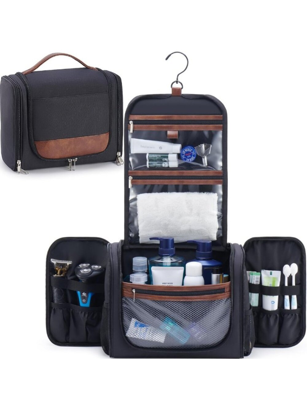 Toiletry Bag for Men, Large Hanging Travel Toiletry Bag, Black